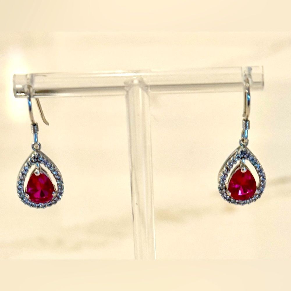 Sterling Silver Lab-Created Ruby Earrings